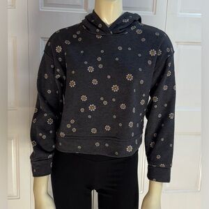 Old Navy Girls Large 10-12 Daisy Print Fleece Cropped Hoodie Sweatshirt EUC